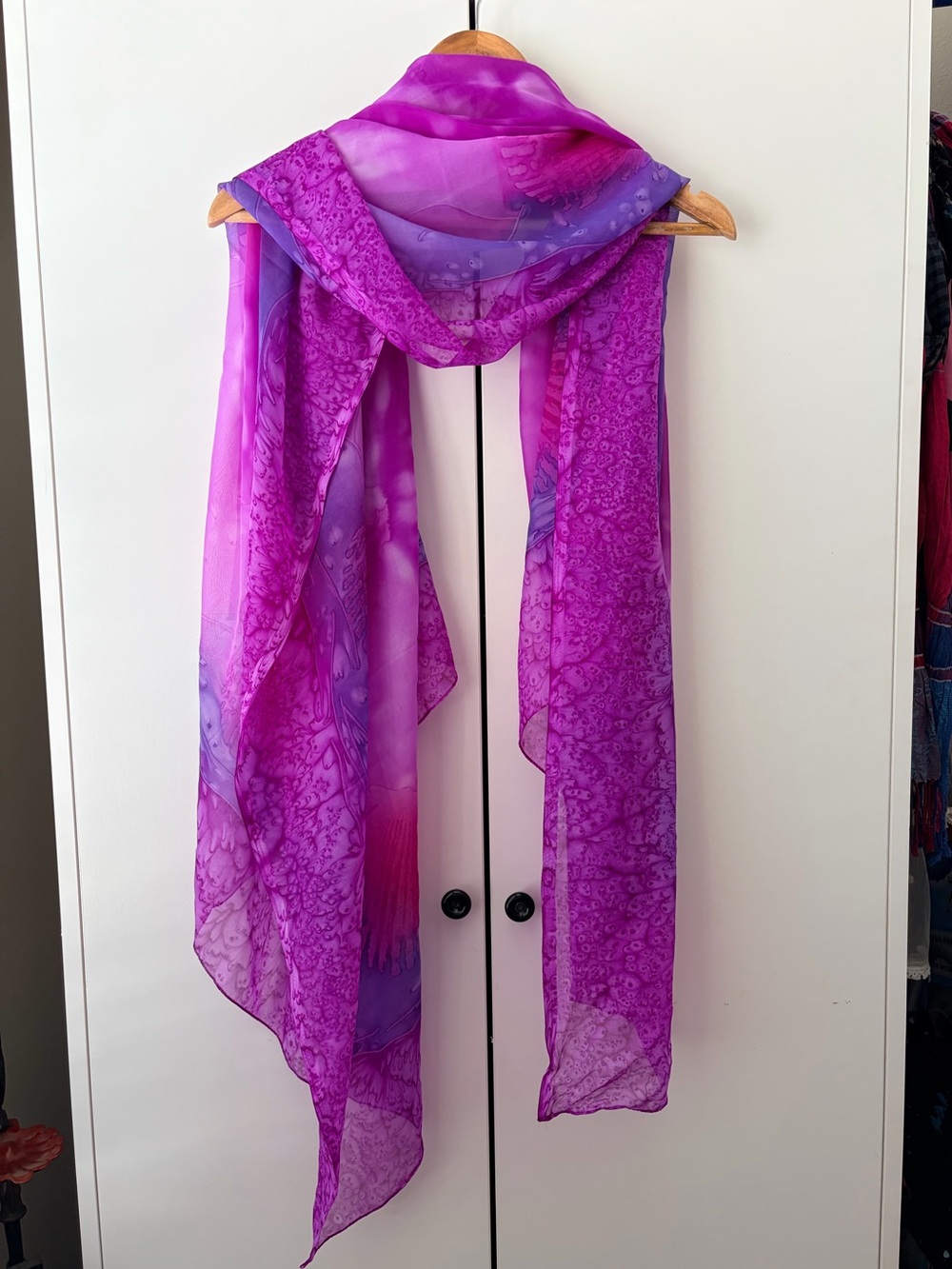 Elegant Fuchsia Floral Sheer Scarf - Women Accessories